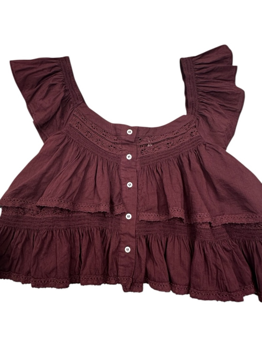 Free People Plum Ruffled Button-Front Crop Top - Picture 3 of 8